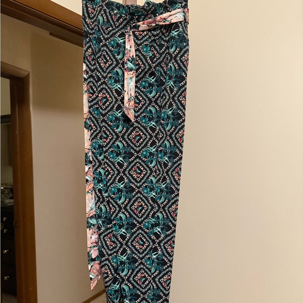 White House Black Market Patterned Pants with Tie Waist